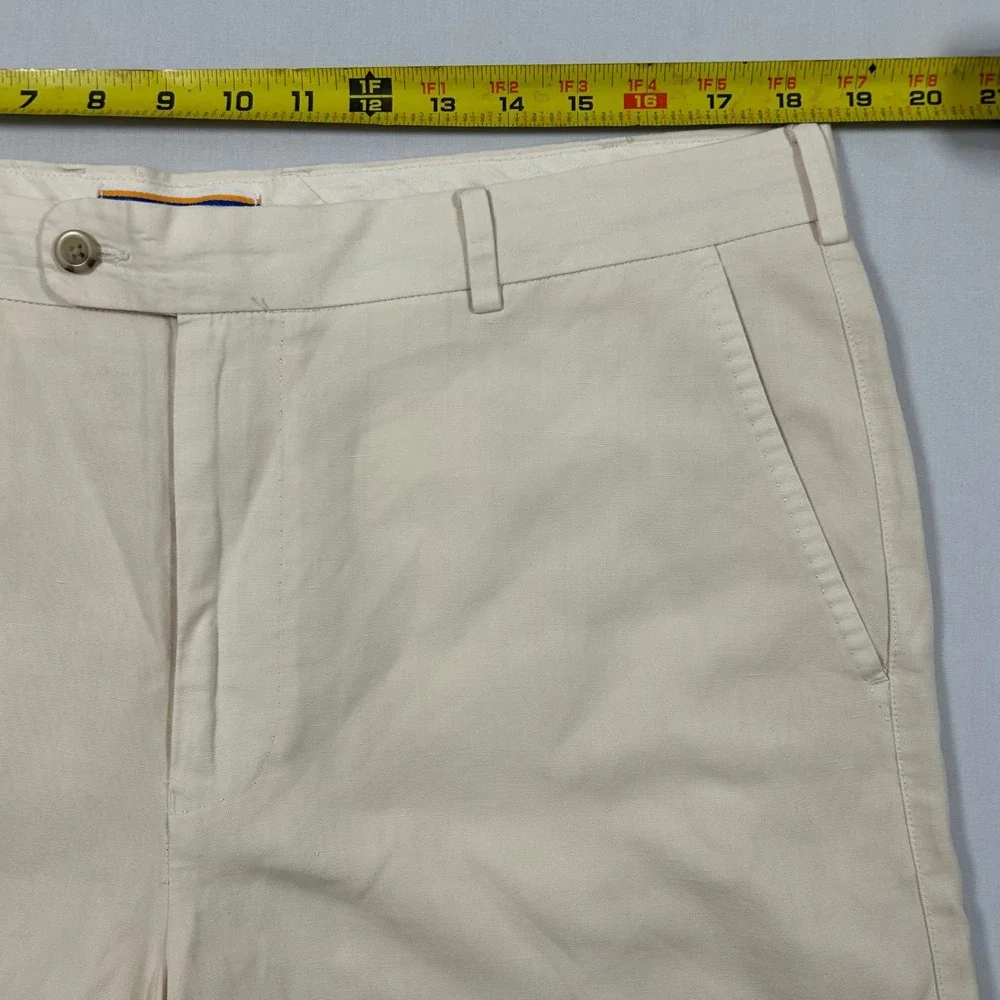 Peter Millar Shorts Mens 36 Cream Cotton Silk Blend Chino Golf Lightweight